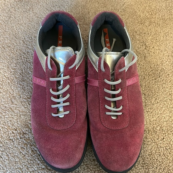 Prada Italy Red Stripe with silver leather and dark pink suede size 39 (US WM 9) - Picture 2 of 13